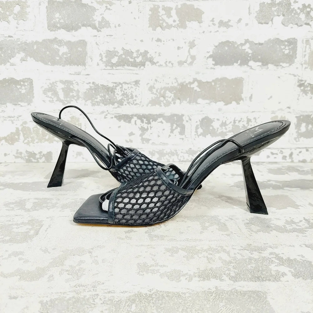 NEW Marc Fisher Leather Dallyn Black Heeled Ankle Strap Sandals O510 - Picture 4 of 11